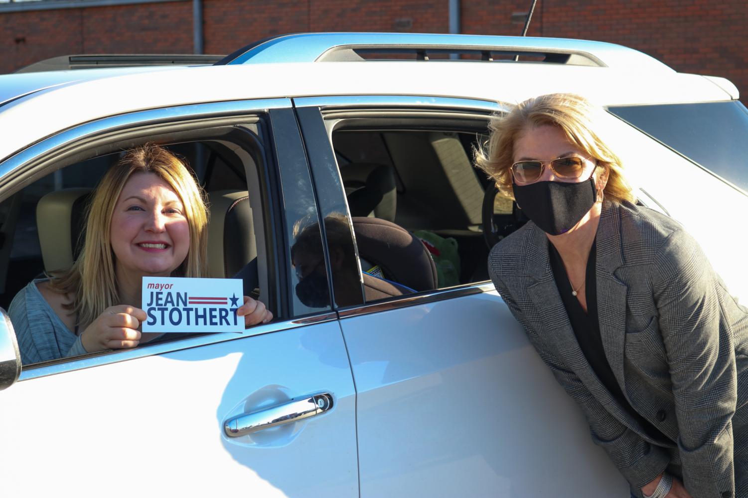 Photo taken of Mayor Stothert with supporter at campaign event. 
