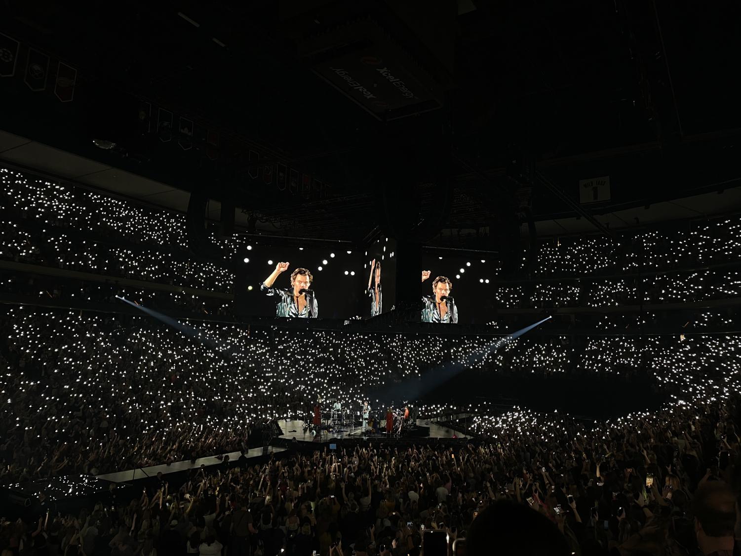 On September 22 Harry Styles speaks to the crowd before performing "Fine Line" at the Xcel Energy Center in Saint Paul, Minnesota. Photo by Carly Wilson
