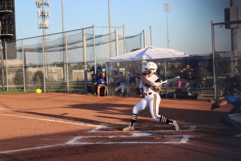 Alfrey up to bat in her game against Omaha Marian on September 25th. 