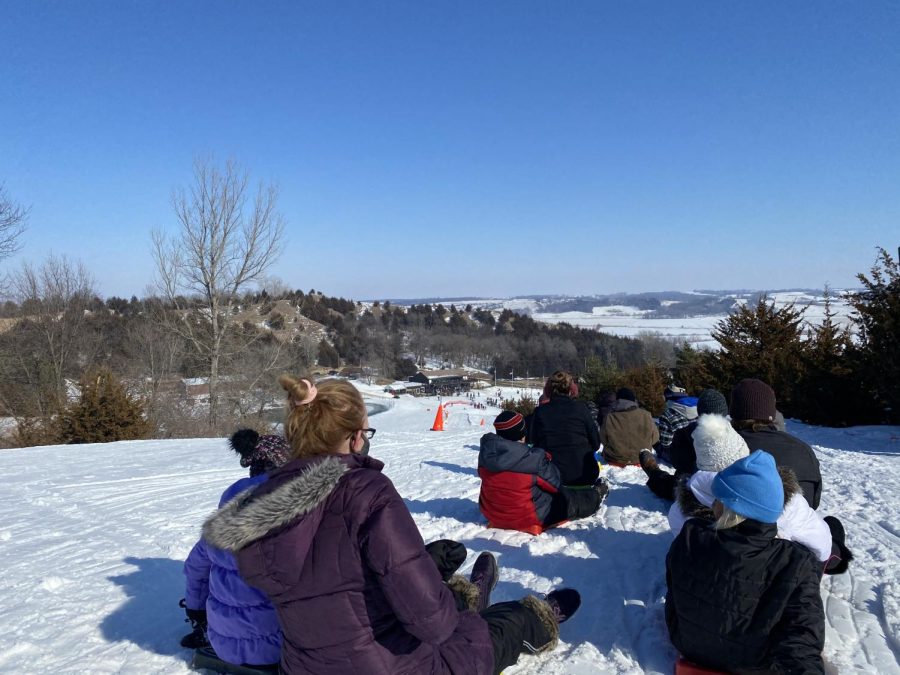Photo capturing the view from the top of the sledding hill on Feb 20, 2021.
