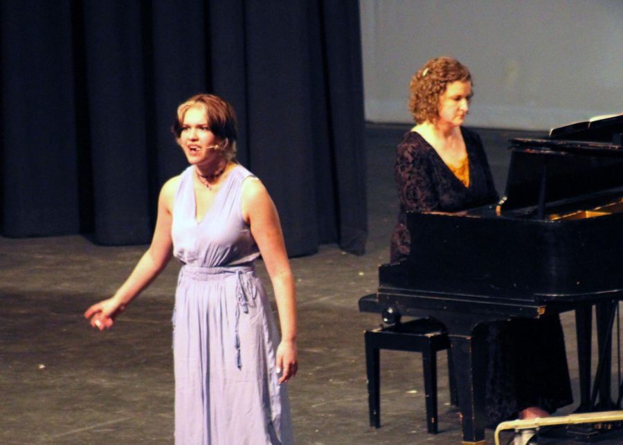 Liv Nunamaker (10) performs "Wishing You Were Here Again" from "Phantom of the Opera" with her mother on the piano.