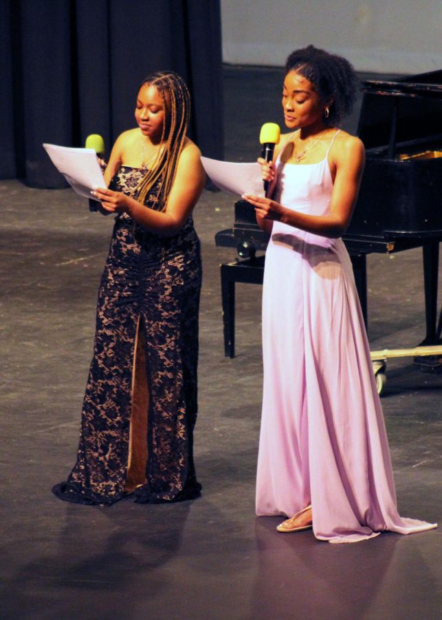 JaMya Hogan (12) and Aiyana Davis (11) join together to host the Burke Cabaret.