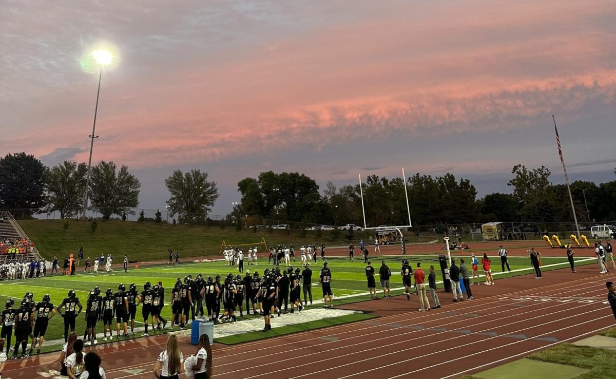 The view of a sunset from the student section at the homecoming game on Sep. 16.