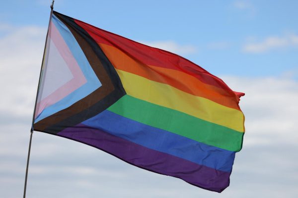 A "Progress Pride Flag" flies at the Brighton Beach Pride march, in Brooklyn, New York City, U.S., May 19,