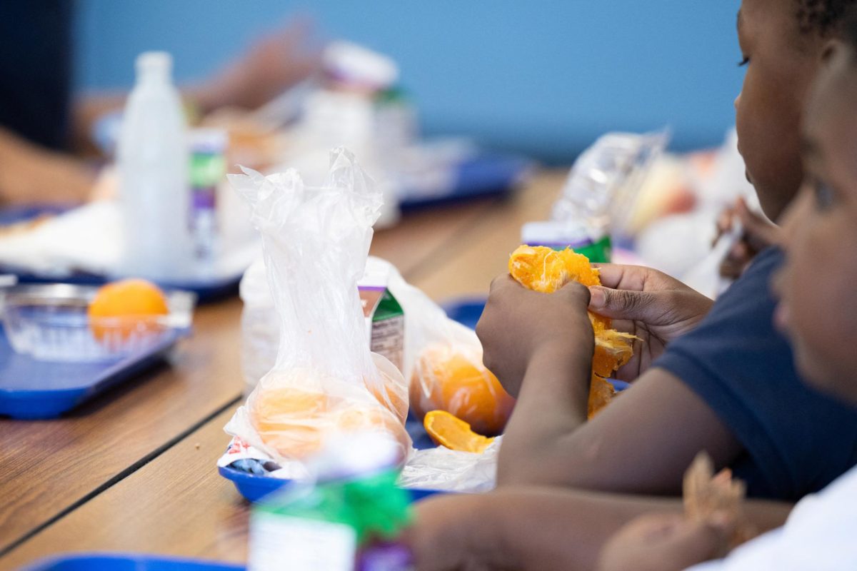 A student eats a local orange for lunch in Tucson, Arizona, U.S., April 29, 2025. REUTERS/Caitlin O'Hara