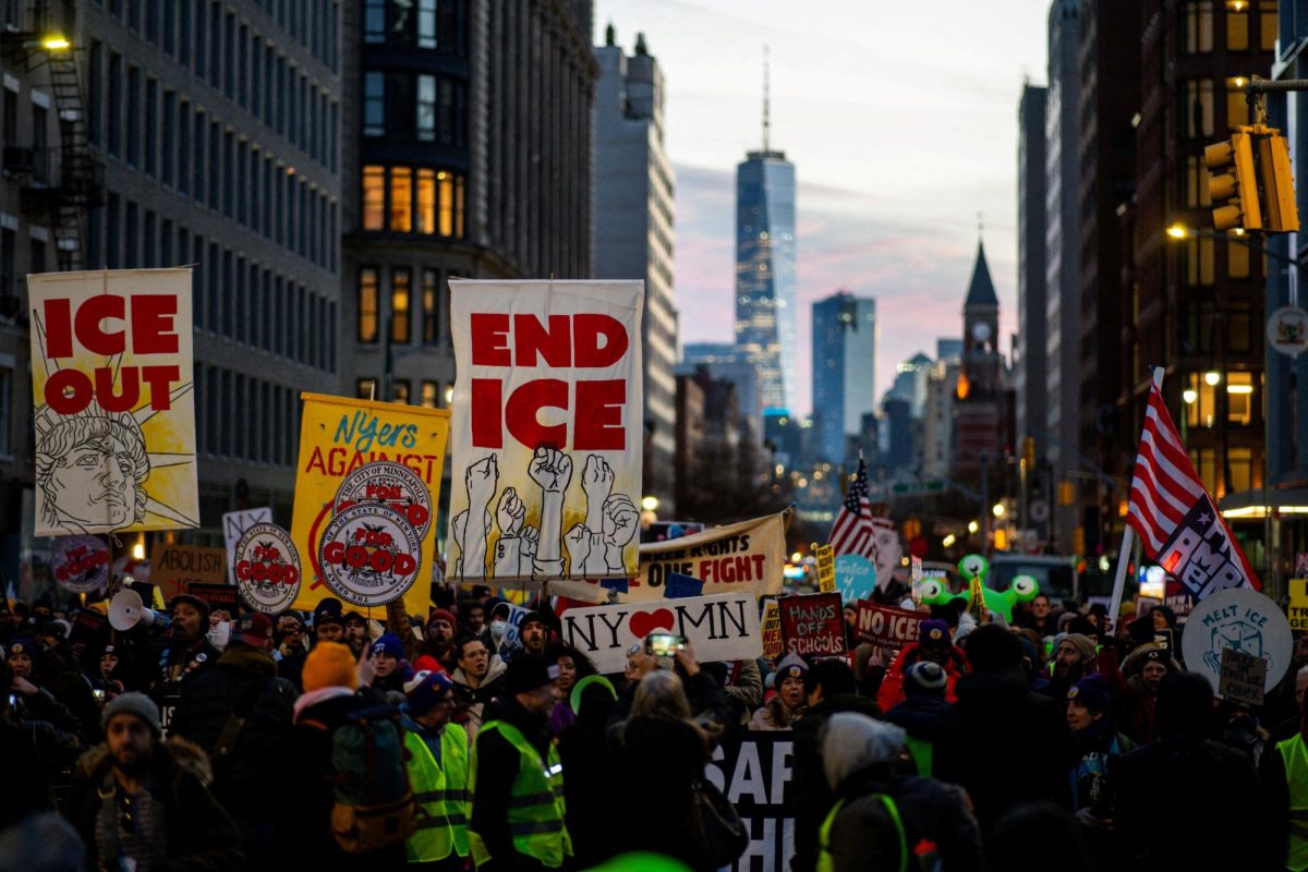 People take part in a protest in solidarity with Minneapolis and against U.S. President Donald Trump and U.S. Immigration and Customs Enforcement (ICE), in New York City, U.S., January 23, 2026. REUTERS/Eduardo Munoz