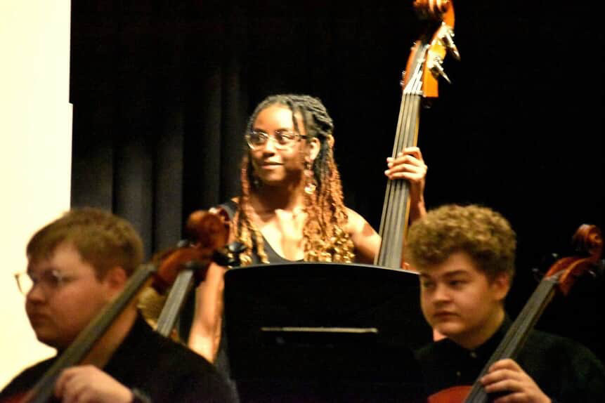 Jonae Davis playing the Bass during the first orchestra concert of this school year.
