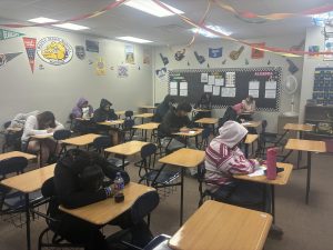 Students in Susan Ludwig's classroom work on an assignment in early May.
